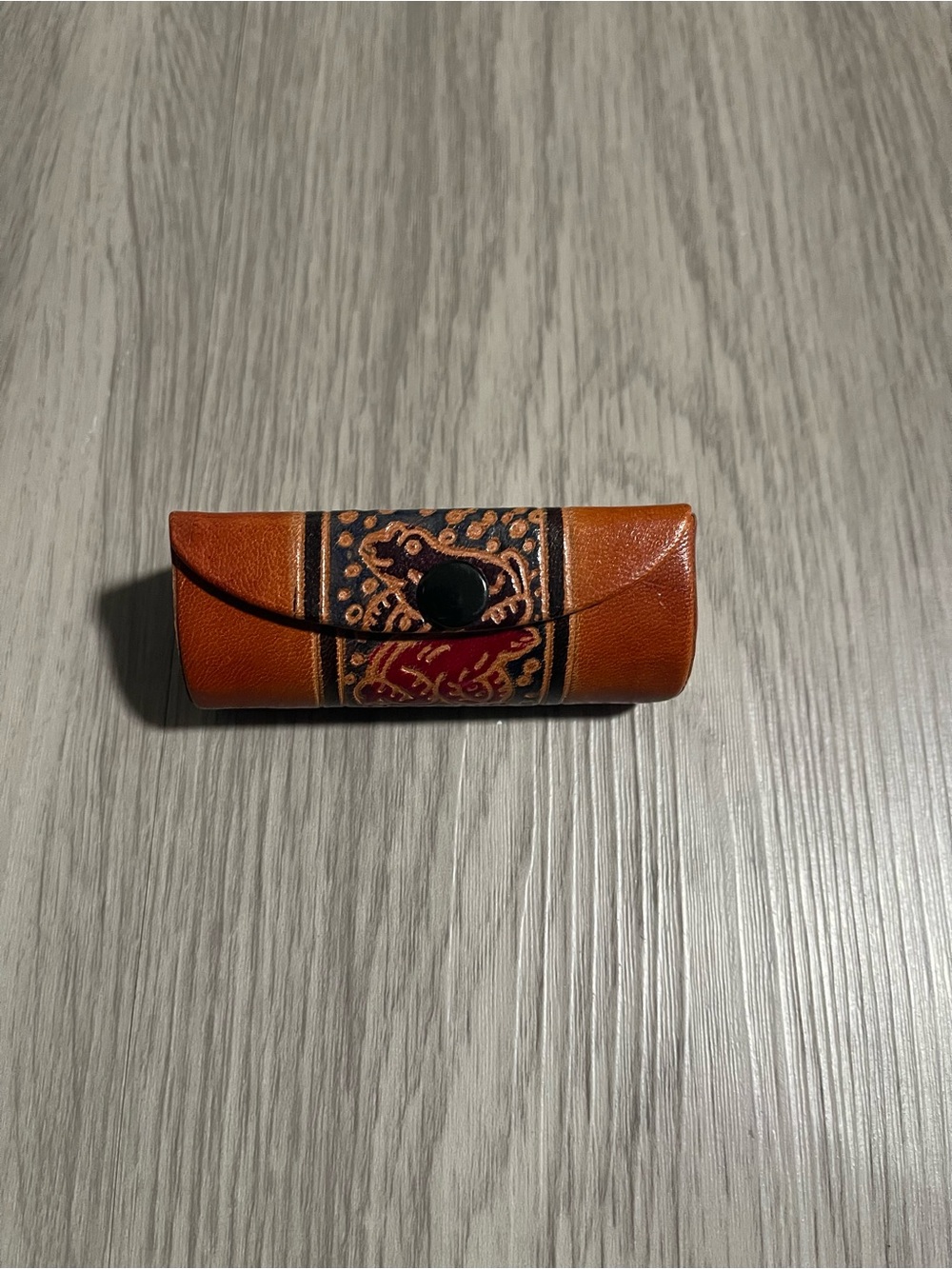 Leather Lipstick Case with Embroidered Accent